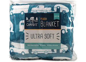 Camco - Life Is Better At The Campsite  Fleece Blanket Blue Queen - 53440