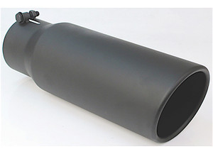 Different Trends - Black Powder Coated 6in Rolled Slant 15in Bolt On Blk Exhaust Tip 4.00in Id / 6.00in Od - BQ9-406015RBK