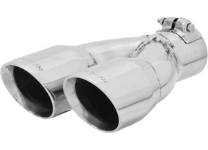 Flowmaster - Exhaust Tip Logo Embossed Polished Stainless Double Wall Dual Angle Cut - 15389