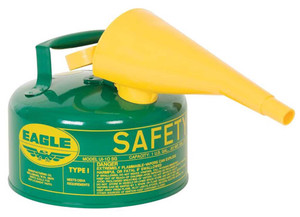 Justrite Safety - Type I Steel Safety Can For Combustibles 1 Gal W/funnel Arrester Green - UI10FSG