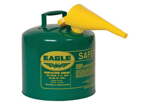 Justrite Safety - Type I Steel Safety Can For Combustibles 5 Gal W/funnel Arrester Green - UI50FSG