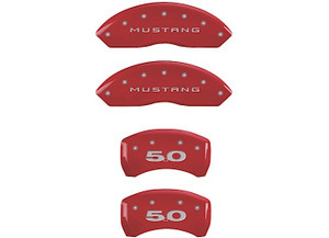 MGP Caliper Covers - Set Of 4 Caliper Covers Front: Mustang Rear: 50 Red Silver Characters - 10198SM50RD