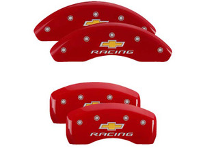 MGP Caliper Covers - Set Of 4 Caliper Coversengr Front And Rear:chevy Racingred Powder Coatsilver Char - 14246SBRCRD