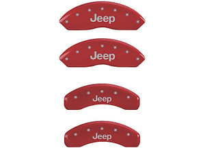 MGP Caliper Covers - Set Of 4 Caliper Covers Front And Rear: Jeep Red Silver Characters - 42007SJEPRD
