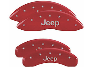MGP Caliper Covers - Set Of 4 Caliper Covers Front And Rear: Jeep Red Silver Characters - 42020SJEPRD