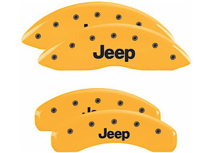 MGP Caliper Covers - Front And Rear: Jeep Yellow Powder Coat Finish Black Characters - 42020SJEPYL