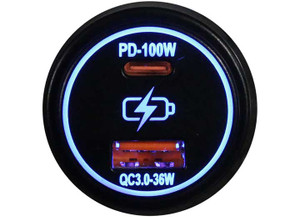 Race Sport Lighting - Round Socket Auxiliary Charging Port With Ctype Pd 100w + Atype Usb3.0 36w - RS51927B