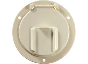 RV Designer - Low Profile Cable Hatch Round Col White  4.6in X 2.6in (replaceable Lid) - B132