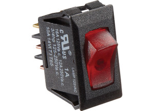 RV Designer - Black W/red Rocker Switch 125 Vac Illuminated On/off  Spst  Cutout .550in X - S245