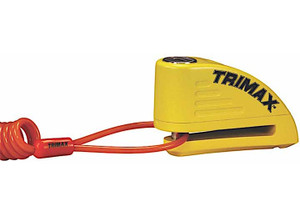 Trimax Locks - Alarmed Yellow Disc Lock 8mm Pin With Pouch & Reminder Cable - TAL88YL