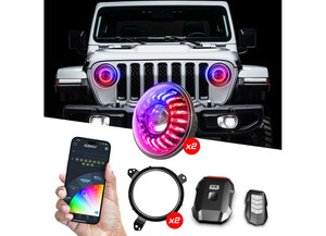 XK Glow - 19c Wrangler Jk 7in 2pc Led Headlight Kit Rgbw Led Xkchrome Bluetooth App Cntl - MX-7IN-JP-KIT-JL