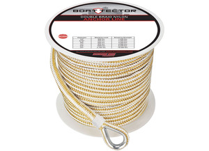 Extreme Max - Boattector Premium Double Braid Nylon Anchor Line With Thimble 1/2in X 200ft White & Gold - 3006.2261