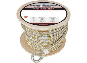 Extreme Max - Boattector Premium Double Braid Nylon Anchor Line With Thimble 5/8in X 200ft White & Gold - 3006.2273