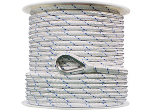 Extreme Max - Boattector Double Braid Nylon Anchor Line With Thimble 3/8in X 600ft White With Blue Tracer - 3006.2511