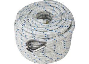 Extreme Max - Boattector Double Braid Nylon Anchor Line With Thimble 5/8in X 200ft White With Blue Tracer - 3006.2532