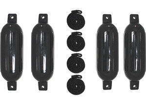 Extreme Max - Inflatable Fender Value Pack 6.5in X 22in Blk Boat Fenders W/3/8in X 5ft Fender Lines - 3006.7384