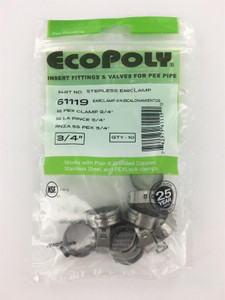 Esco Elkhart Supply - 3/4in Pex  Ss Clamps 10pack - 61119