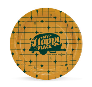Camco - Libatc  Paper Plates Small My Happy Place Yellow Grid - 53493