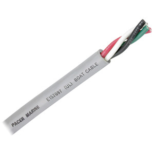 Pacer Round 4 Conductor Cable - 100' &ndash; Grey Jacket - 8/4 AWG - Black, Red, Green,  White - WR8/4G-100
