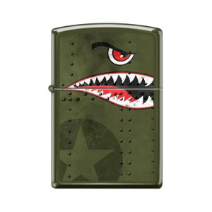 *221NOSEART* Zippo 22CI413623 Windproof Lighter Fighter Plane Nose Art "Shark Teeth" Matte Green - 221CI413623