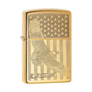 *254BUSAFLYINGEAGLE* Zippo 80744 Windproof Lighter Flying Eagle Engraved High Polish Brass - 254BAE400046