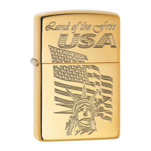 *254BLADY* Zippo 80681 Windproof Lighter USA Land of The Free Engraved High Polish Brass - 254BAE400047