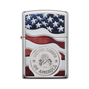 Zippo Windproof Lighter American Stamp on Flag High Polish Chrome Finish - 29395