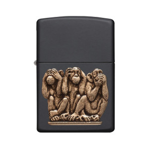 Zippo Windproof Lighter Three Monkeys Black Matte Finish - 29409