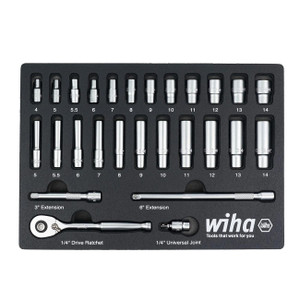 Wiha 1/4" Drive Professional Standard and Deep Socket Tray Set - Metric (27 Piece) - 33395