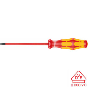 Wera VDE Insulated Screwdriver: Slotted 3.5 x 100mm (with Reduced Shaft Diameter) - 5006440001