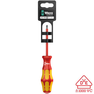 Wera Screwdriver: VDE Insulated Phillips PH #2 x 100mm with Lasertip (On Hang-Tag) - 5100011001
