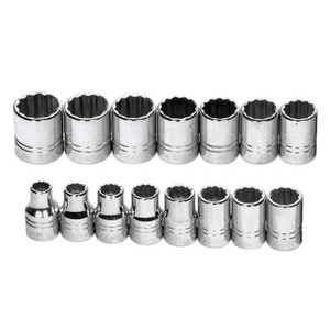 Williams 1/2" Drive Shallow Metric Socket Set on Clip Rail 12-Point (15 Piece) - JHWMSS-15RC