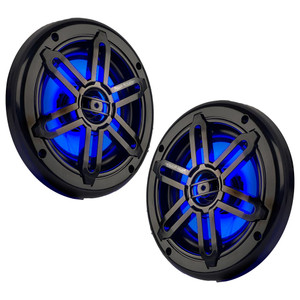 Power Acoustik Marine 6.5" 2-Way Speakers with Blue LED White & Black Grills - MFL-65WB