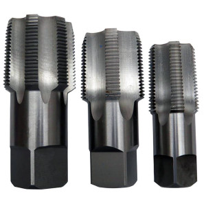 DRILL AMERICA Carbon Steel NPT Pipe Tap Set In Carry Pouch 1" - 1-1/2" (3 Piece Set) - POUCSNPT3