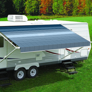 Carefree of Colorado - Replacement Awning Vinyl Fabric 13ft 2in Ocean Blue Dune Stripe White Weatherg - JU148E00