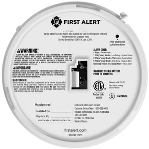 First Alert 1046846 RV Approved Battery-Operated Smoke Alarm - 1046846