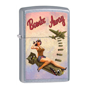 207BOMBS Zippo 80778 Windproof Lighter - Pinup Nose Art "Bombs Away Girl" Imprinted Street Chrome - 207CI411381