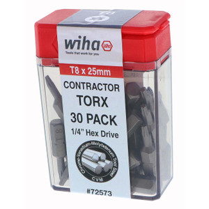 Wiha Torx Contractor Grade Insert Bit T8 x 25mm - 30 Pack - 72573