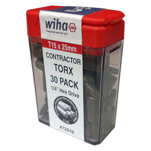Wiha Torx Contractor Insert Bit T15 x 25mm 30 Pack - 72576