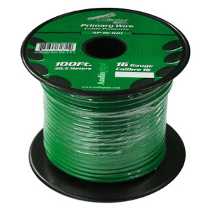 Audiopipe Primary Wire 16-Gauge 100 Foot Spool - Green - AP16100GR