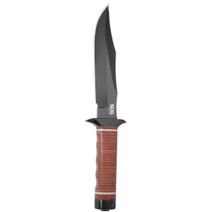 SOG Bowie 2.0 Knife 6.4" Black TiNi Blade Leather Handles Leather Sheath - S1T-L