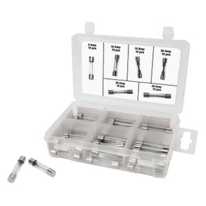 Performance Tool Assorted AGC Glass Fuse Assortment (5A to 30A) in a Clear Plastic Case (60 Pieces) - W5375