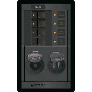 Blue Sea 1495 - 360 Panel - 4 Position 12V w/Dual USB & 12V Socket - 1495