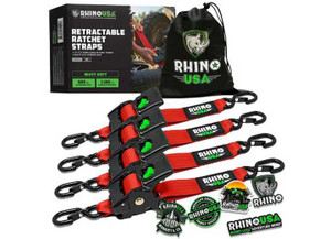 Rhino USA - Retractable Etrack Ratchet Straps 2in X 10ft (4pack) Red - RHUTD-RSRE2X10-ETRK-4RED