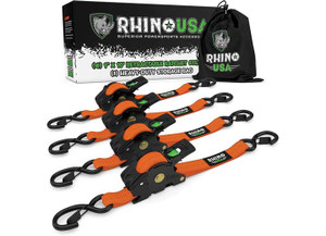 Rhino USA - Retractable Ratchet Straps 1in X 10ft (4pack) Orange - RHUTD-RSRE1X10-ORG-R