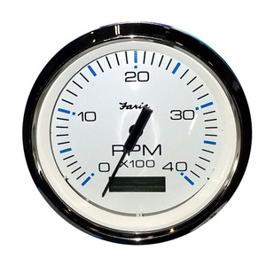 Faria Chesapeake White SS 4" Tachometer w/Hourmeter (4000 RPM) (Diesel) (Mech. Takeoff &amp; Var. Ratio Alt) - 33834