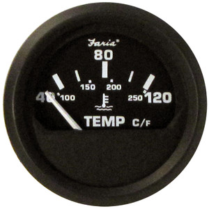 Faria Euro Black 2" Water Temperature Gauge - Metric (40 to 120&deg; C) - 12814