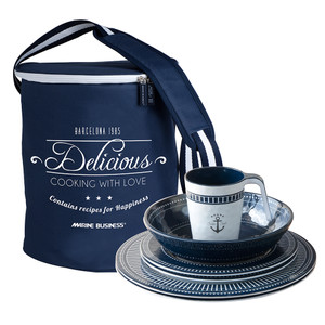 Marine Business Melamine Tableware Set &amp; Basket - SAILOR SOUL - Set of 24 - 14144