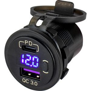 Sea-Dog Round USB &amp; USB-C Power Socket w/Hidden Voltmeter - 426518-1