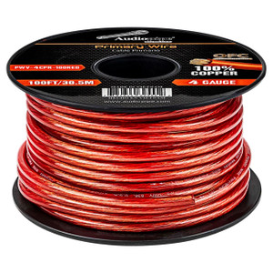 Audiopipe 100% Copper 4 Gauge 100 Foot Roll - Red - PWV-4CPR-100RED